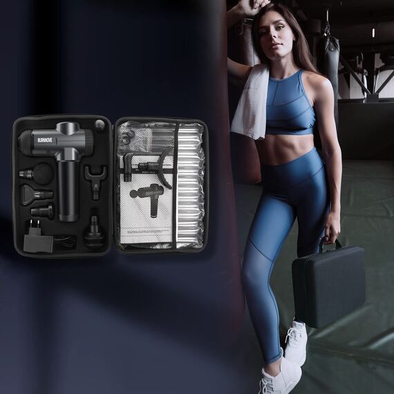 BURNNOVE Massagepistole Massage Gun für Nacken Schulter Tiefen Massagegerät mit 99 Geschwindigkeiten 8 Massageköpfen Elektrisches Handmassagegerät 2800 mAh mit Aufbewahrungstasche LED Touchscreen