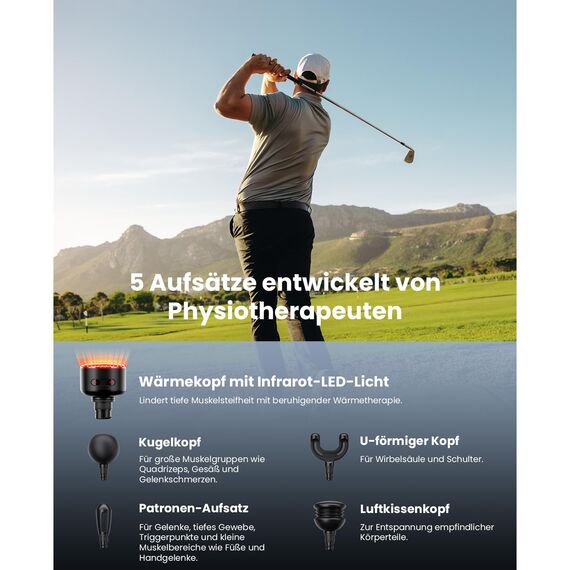 Bob and Brad Q2 Ultra Massagepistole mit Infrarot-Heizmassagekopf, Mini Massage Pistole mit Tragetasche, Leise Massagegerät Massage Gun Muskelmassagepistole für Linderung von Muskelschmerzen