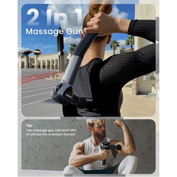 Massagepistole mit Verlängerungs Griff, RENPHO Reach Gun Massagegerät, mit Berührbarem LED Bildschirm für Heimtraining, Ganzkörper Muskel Massage und Entspannung, Schwarz