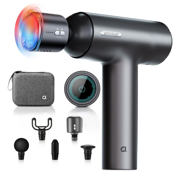arboleaf Massagepistole Tiefengewebe mit Wärmefunktion, Massage Gun LED-Touchscreen mit 6 Massagestufen & 5 Massageköpfen, Muskel Massagegerät 10mm Amplitude USB-C Schnellaufladung für Entspannung