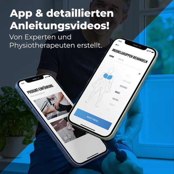 OrthoMechanik® 3.0 | OrthoGun ohne Koffer | Massagepistole mit App & 4 Aufsätzen | 160W Motor & 5 Intensitäten für Schmerzlinderung & Entspannung | Bis zu 360 Min. Laufzeit