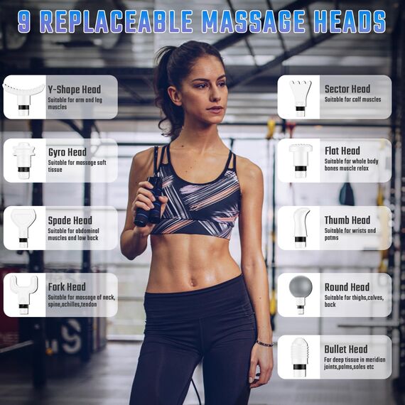 Massagepistole, Muskel Percussion Massagegerät, Massage Gun mit LED-Touchscreen, 20 Geschwindigkeiten, 9 Massageköpfe, Tragetasche, Leise Elektrische Massage Pistole, Geschenk für Männer & Frauen