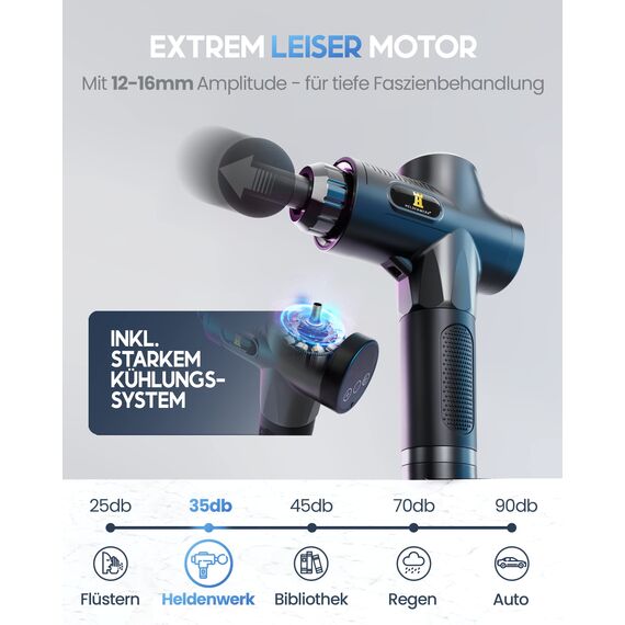 HELDENWERK Massagepistole inkl. 7 Massageköpfen & 30 Geschwindigkeiten, mit USB-C Anschluss und Hitzekopf I Muskel Massagegerät, Massagegun, Muskelmassagepistole, Muskelpistole