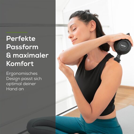 Beurer MG 101 SensorBoost Massagepistole, ergonomisches & kompaktes Design, leise & kraftvolle Triggerpunktmassage für Entspannung & Regeneration, Muskelmassagegerät mit Drucksensor, 5 Aufsätze