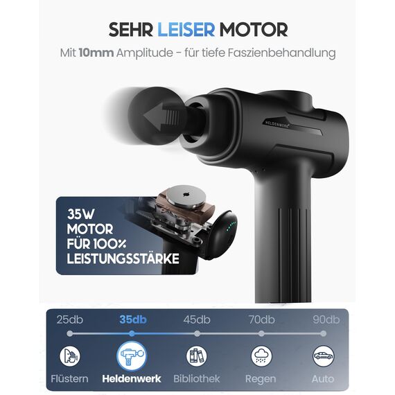 HELDENWERK Massagepistole inkl. 6 Massageköpfen & 3200 U/min I Muskel Massage-Gun mit USB-C Anschluss I Muskel Massagegerät, Massagegun, Muskelmassagepistole, Muskelpistole (Schwarz)