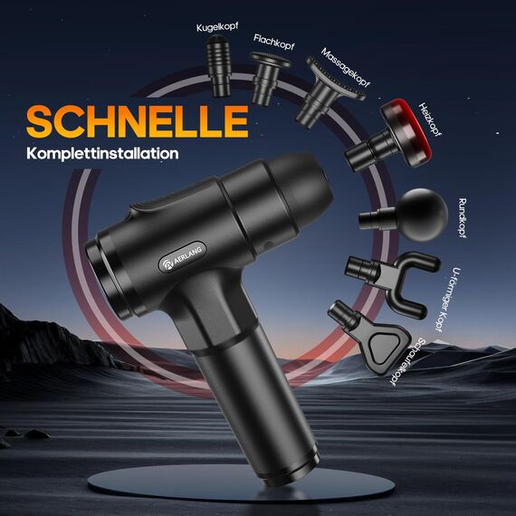 Massagepistole mit Wärmefunktion, AERLANG Massage Pistole Massage Gun, Muskel Massage Gun Massagegerät mit LED Anzeige, Handmassagegeräte Massage Pistole mit 20verstellbaren Stufen&7 Massageköpfen