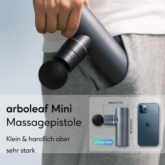 arboleaf Massagepistole mini Massage gun, 3200 U/min 0,47kg Massage Pistole mit AI Stufen 4 Aufsätze, leicht Muskelpistole mit Transportcase Muscle Gun für Muskelentspannung stark Akku USB-C