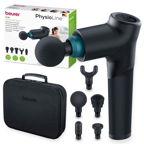 Beurer MG 185 Massagepistole, Massage Gun mit 5 Aufsätzen, kraftvolle Triggerpunktmassage, Lockerung von Verspannungen, Muskelmassagegerät mit 9 Intensitätsstufen, mit Akku