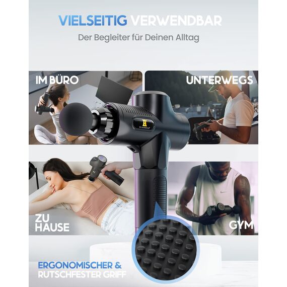 HELDENWERK Massagepistole inkl. 7 Massageköpfen & 30 Geschwindigkeiten, mit USB-C Anschluss und Hitzekopf I Muskel Massagegerät, Massagegun, Muskelmassagepistole, Muskelpistole
