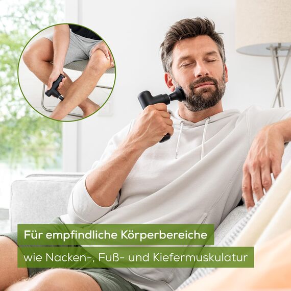 Beurer MG 79 Massage Gun Sensitive, kompakte Massagepistole mit 3 Aufsätzen, sanfte Triggerpunktmassage für empfindliche Körperbereiche, handliches Muskelmassagegerät mit 3 Intensitätsstufen