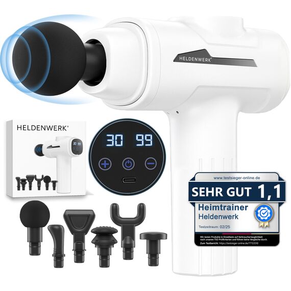 Massagepistole inkl. 6 Massageköpfen & 30 Geschwindigkeiten, mit USB-C Anschluss und LCD Touchscreen I Muskel Massagegerät, Massage-Gun, Muskelmassagepistole, Muskel-Pistole (Weiß)