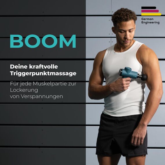 Beurer Antelope BOOM Massagepistole, kompakte Massage Gun mit 4 Aufsätzen, für Entspannung und Regeneration, kraftvolle Triggerpunktmassage, Muskelmassagegerät mit 5 Intensitätsstufen & Akku