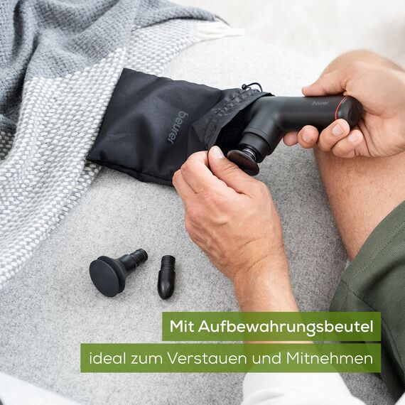 Beurer MG 79 Massage Gun Sensitive, kompakte Massagepistole mit 3 Aufsätzen, sanfte Triggerpunktmassage für empfindliche Körperbereiche, handliches Muskelmassagegerät mit 3 Intensitätsstufen