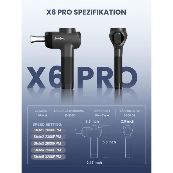 Bob and Brad X6 Pro Massagepistole mit Metall Kopf, Massage Gun Muskel Masagegäret Pistole, Muskelpistole Hoher Intensität für Ganzkörper Muskelmassage Entspannung, Geschenk für Männer Frauen