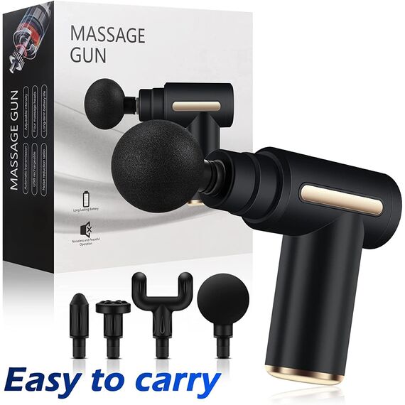 Massagepistole Mini, Uplayteck Muskel Massagegerät Tragbar 35DB Ultra Leise mit 6 Geschwindigkeiten, 4 Massageköpfen, USB C Ladeanschluss Massage Gun Handmassagegerät für Bein Nacken Schulter