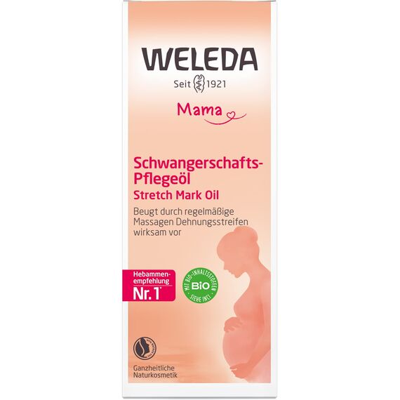 WELEDA Bio Mama Schwangerschaftsöl - Naturkosmetik Babybauch Massageöl zur Dehnungsstreifen Vorbeugung. Hautpflege Schwangerschaft Narbenöl mit Jojobaöl verbessert die Hautelastizität (vegan, 100ml)
