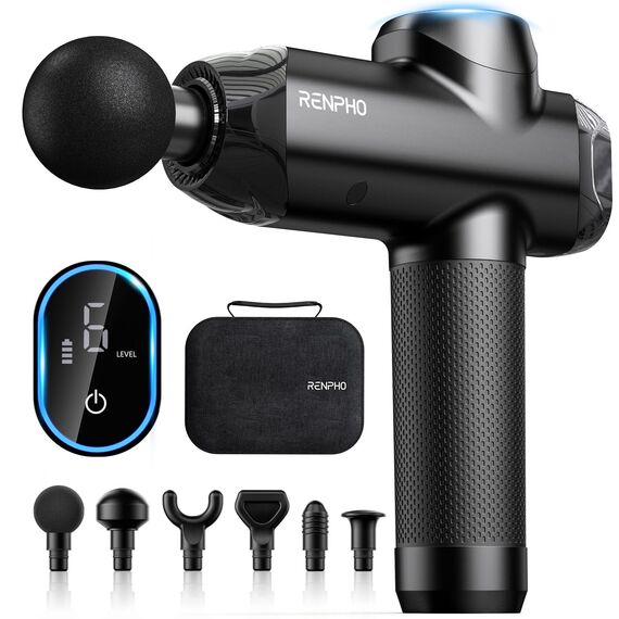 RENPHO R3 Power Massagepistole, 12MM Amplitude Massage Gun Massagegerät mit Type-C Ladeanschluss, 6 Massageköpfen Masagegäret Pistole mit LED Touchscreen für Rücken, Weihnachtsgeschenke