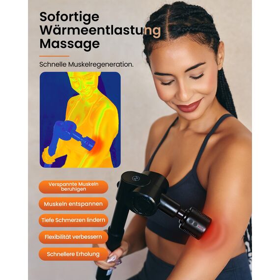 Massagepistole mit Wärme und Kälte,Napre Massage Gun Massage Pistole mit Verlängerung,Muskel Percussion Massagegerät für Schulter Körper Rücken Entspannung,32 Geschwindigkeiten,Faltbar mit 5 Winkeln