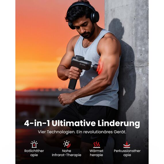 BOB AND BRAD X6 Ultra Massagepistole mit Infrarotlicht & Wärme - Profi Tiefengewebe-Muskelmassagegerät für Sportler, Exklusiver Titan-Kopf & 6 Aufsätze, Geschenk für Männer & Frauen