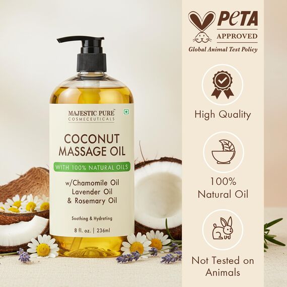 MAJESTIC PURE Coconut Massage Oil for Massage Therapy - Refreshing, and Relaxing - Natural Oils - for All Skin Types - Men and Women - 8 fl oz