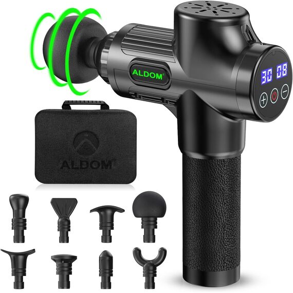 Massagepistole, ALDOM Massage Gun Massagegerät, Muskel Massage pistole mit 30 Geschwindigkeiten bis zu 4800U/min und 8 Massageköpfen, Elektrische Handmassagegeräte Geschenke für Männer Frauen