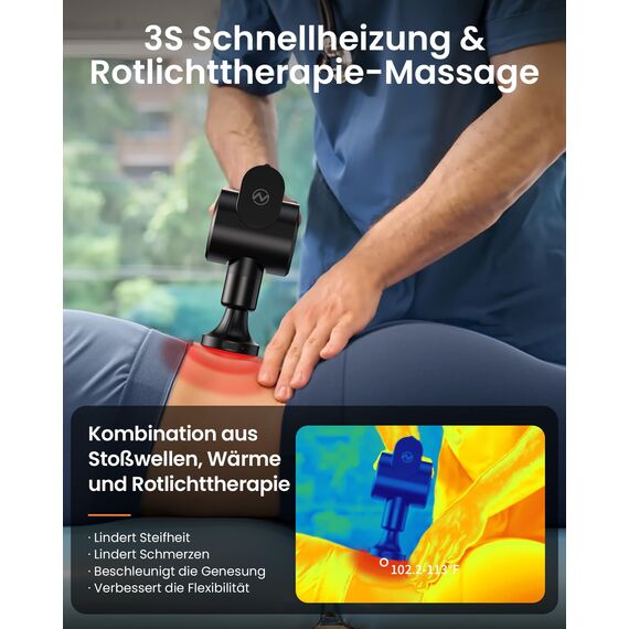 Massagepistole mit Wärmefunktion und Rotlichttherapie,Napre Massage Gun Massage Pistole mit Verlängerung,Muskel Percussion Massagegerät für Schulter Körper Rücken Entspannung,32 Geschwindigkeiten
