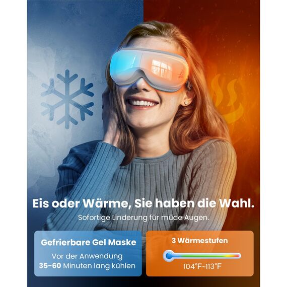 Bob and Brad EyeOasis 3 - Augenmassagegerät Weiß mit Wärme und Kälte, Kompression Massage und Musik, Augen Massagegerät Augenmaske für strapazierte/trockenen Augen, Geschenke für Männer Frauen