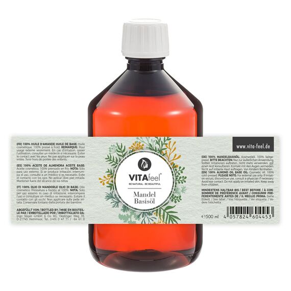 GreatVita Mandel Basisöl, 1er Pack (1 x 500 ml) vegan, gentechnikfrei, ideal zur Haut- und Haarpflege, für Aromatherapie & als Basisöl für Massageöle oder Naturkosmetik