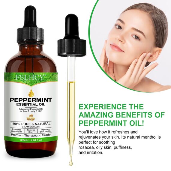 Pfefferminzöl Ätherisches Öl 120ml, 100% Reines Natürliches Minzöl, Peppermint oil für Haar, Diffusor, Massage, Körperpflege, Aromatherapie