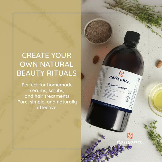 Naissance Natürliches Süßes Mandelöl (Nr. 215) 1 Liter – Vegan, Gentechnikfrei – Ideal zur Haar– und Körperpflege, für Aromatherapie und als Basisöl für Massageöle
