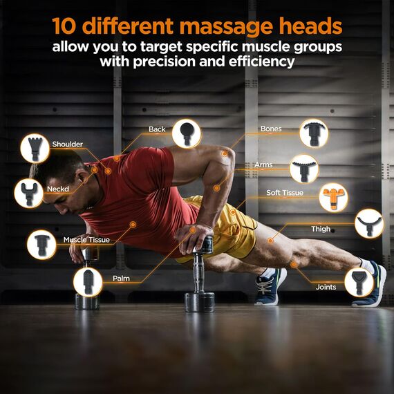 Massagepistole, Muskel Percussion Massagegerät mit 10 Massageköpfen, Massage Gun mit 30 Geschwindigkeiten und LCD-Touchscreen zur Muskelentspannung von Körper, Rücken und Schultern
