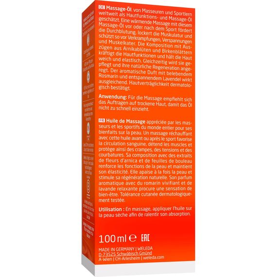 WELEDA Bio Arnika Sport Massageöl 100ml vegan - Naturkosmetik Hautpflege Körperöl schützt vor Muskelkater & Verspannung. Ideal als Sport Vorbereitung / Regeneration mit Duft nach Rosmarin & Lavendel
