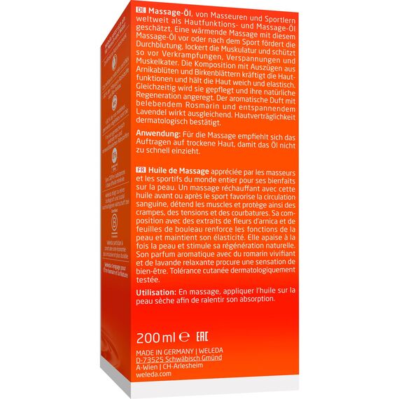 WELEDA Bio Arnika Sport Massageöl 200ml vegan - Naturkosmetik Hautpflege Körperöl schützt vor Muskelkater und Verspannung als Sport Vorbereitung oder Regeneration mit Rosmarin und Lavendel Duft