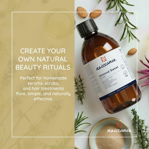 Naissance Natürliches Süßes Mandelöl (Nr. 215) 500ml – Vegan, Gentechnikfrei – Ideal zur Haar– und Körperpflege, für Aromatherapie und als Basisöl für Massageöle
