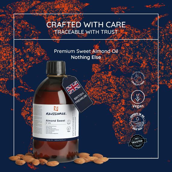 Naissance Natürliches Süßes Mandelöl (Nr. 215) 500ml – Vegan, Gentechnikfrei – Ideal zur Haar– und Körperpflege, für Aromatherapie und als Basisöl für Massageöle
