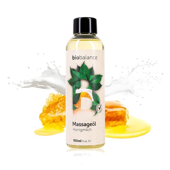 BIO BALANCE Honigmilch Massageöl 150ml - intim geeignetes, natürliches Körperöl für Entspannung & Massage für Körpermassagen & Hautpflege - für trockene & anspruchsvolle Haut - DERMATOLOGISCH GETESTET
