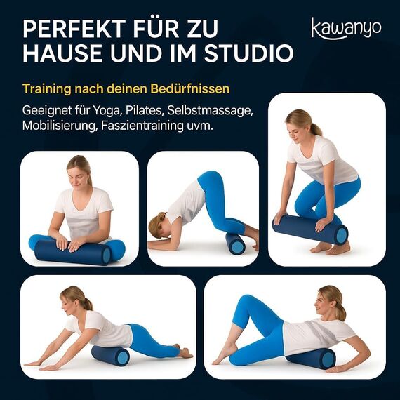 Kawanyo – Pilates Rolle 90 cm für Stabilitäts- & Balanceübungen – Übungshilfe zum Pilatestraining – Yoga Rolle aus Hartschaum für Yoga, Fitness, Gymnastik, Reha & Therapie - Dark Edition