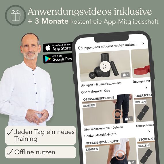Liebscher & Bracht Original Faszien-Set: Faszienrolle und Faszienball (je 2 Stück) Faszienrollenset, Massageball & Rollen Made in Germany, Übungs-App