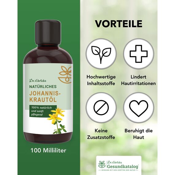 Dr. Ehrlichs Gesundkatalog Johanniskrautöl - Naturreines Pflege-Öl für Wunden und Narben - natürliches Hautpflege-Öl - Hautöl - Rotöl - 100 ml