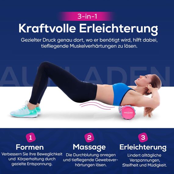 Body & Mind® Faszienrolle Massage-Rolle Fitnessrolle Sportrolle Therapierolle; Faszien-Training am Oberkörper, Nacken, Rücken, Beine, Waden & Allen Anderen Muskelgruppen; 33 x 14,5 cm (Schwarz-Rot)