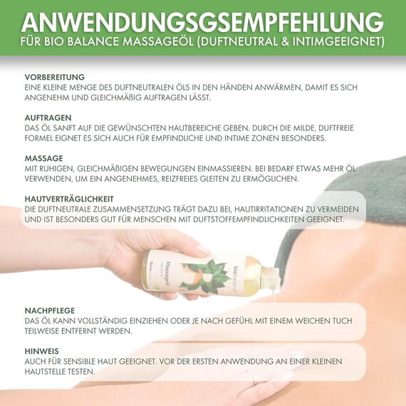 BIO BALANCE veganes Massageöl DERMATOLOGISCH GETESTET 150ml intim geeignet mit Vitamin E & Shea Butter duftneutral Body Bio Oil für Wellness Massage & Anti Stress Massage Oil in recycelter Flasche