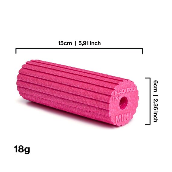 BLACKROLL® MINI FLOW Faszienrolle (15 x 5 cm), kleine Fitness-Rolle mit geriffelter Oberfläche, handliche Massagerolle für unterwegs, im Büro oder Fitnessstudio, mittlere Härte, Made in Germany, Pink