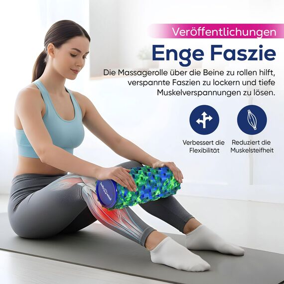 Body & Mind® Faszienrolle Massage-Rolle Fitnessrolle Sportrolle Therapierolle; Faszien-Training am Oberkörper, Nacken, Rücken, Beine, Waden & allen anderen Muskelgruppen; 33 x 14,5 cm; Grün-Blau
