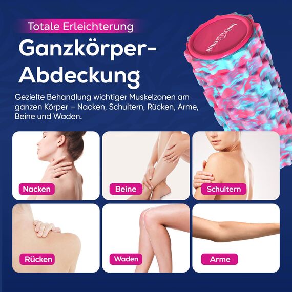 Body & Mind® Faszienrolle Massage-Rolle Fitnessrolle Sportrolle Therapierolle; Faszien-Training am Oberkörper, Nacken, Rücken, Beine, Waden & allen anderen Muskelgruppen; 33 x 14,5 cm; Pink-Blau