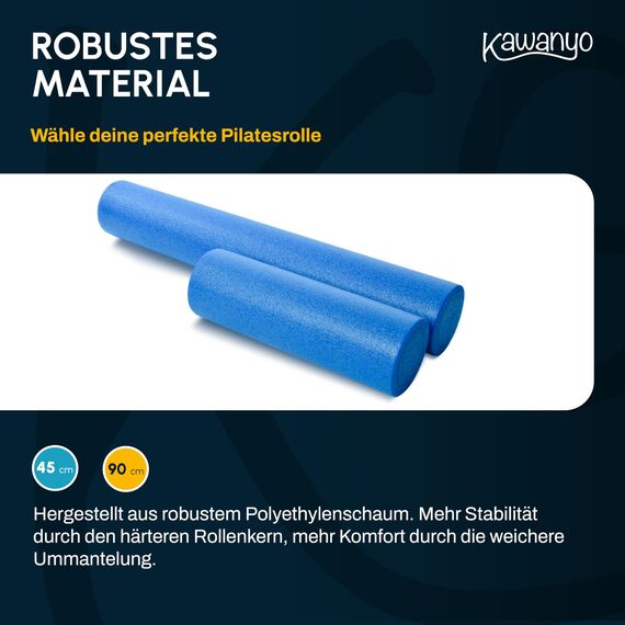 Kawanyo – Pilates Rolle 90 cm für Stabilitäts- & Balanceübungen – Übungshilfe zum Pilatestraining – Yoga Rolle aus Hartschaum für Yoga, Pilates, Fitness, Gymnastik, Reha & Therapie (Blau)