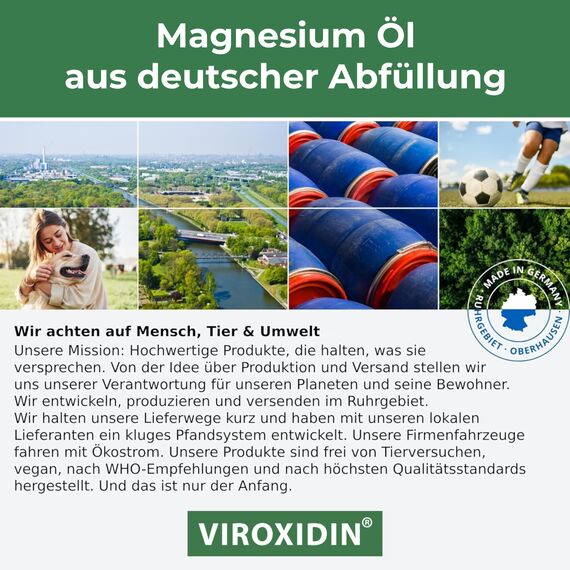 Viroxidin Zechstein Magnesiumöl Spray 150ml - 100% Natürlich & Rein aus deutscher Abfüllung - Magnesiumchlorid Zechstein Magnesium Spray in Premium Qualität - Perfekt für unterwegs