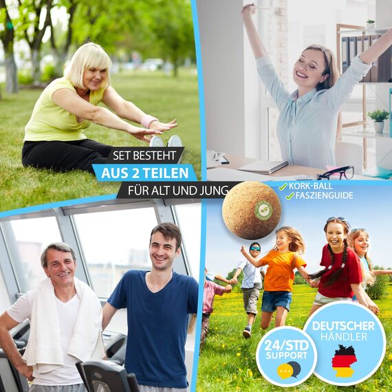Massageball Natur Set 5 cm mit TRAININGS ANLEITUNG Heft - Korkball, Faszienkugel für Trigger Zonen Faszienball (Triggerpunkt Faszientraining) Plantarfasziitis, Verspannungen Rücken, Schulter)