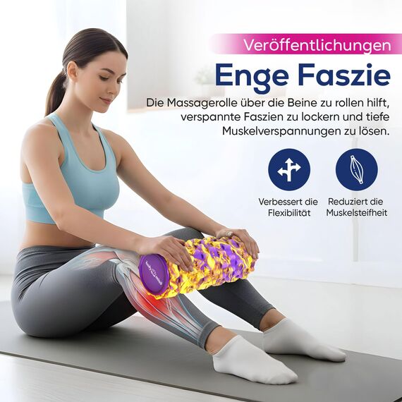 Body & Mind® Faszienrolle Massage-Rolle Fitnessrolle Sportrolle Therapierolle; Faszien-Training am Oberkörper, Nacken, Rücken, Beine, Waden & allen anderen Muskelgruppen; 33 x 14,5 cm; Gelb-Violett