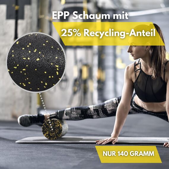 Faszienrolle Schaumstoff mittel-hart I 30x15cm Rückenmassage Rolle mit 25% Recyclinganteil I Rückenrolle I black foam roller