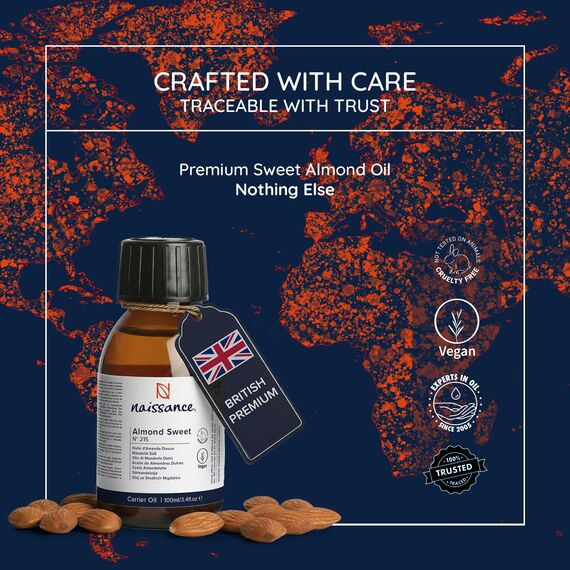 Naissance Süßes Mandelöl (Nr. 215) 100ml - Vegan, Gentechnikfrei - für Haar und Körperpflege, Aromatherapie und als Basisöl für Massageöle